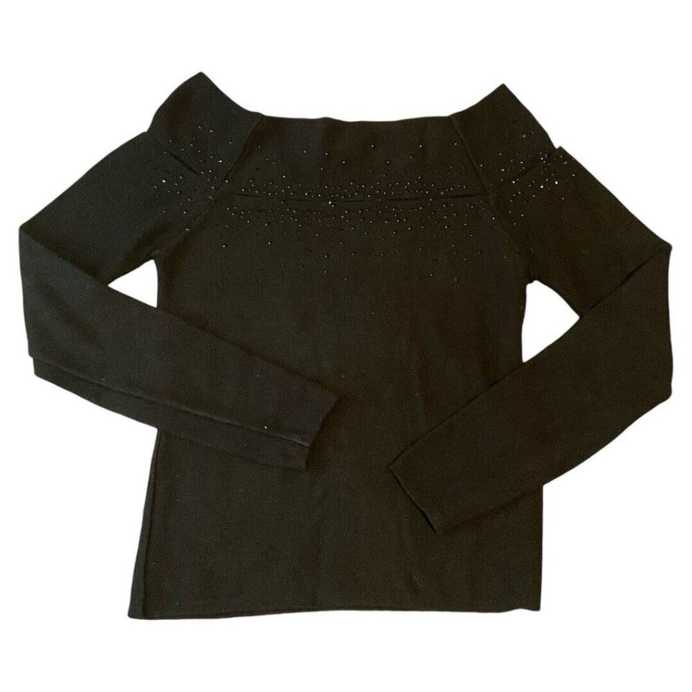 Kenar Off Shoulder Sweater Top Shirt Black Sparkle Large long sleeve pullover